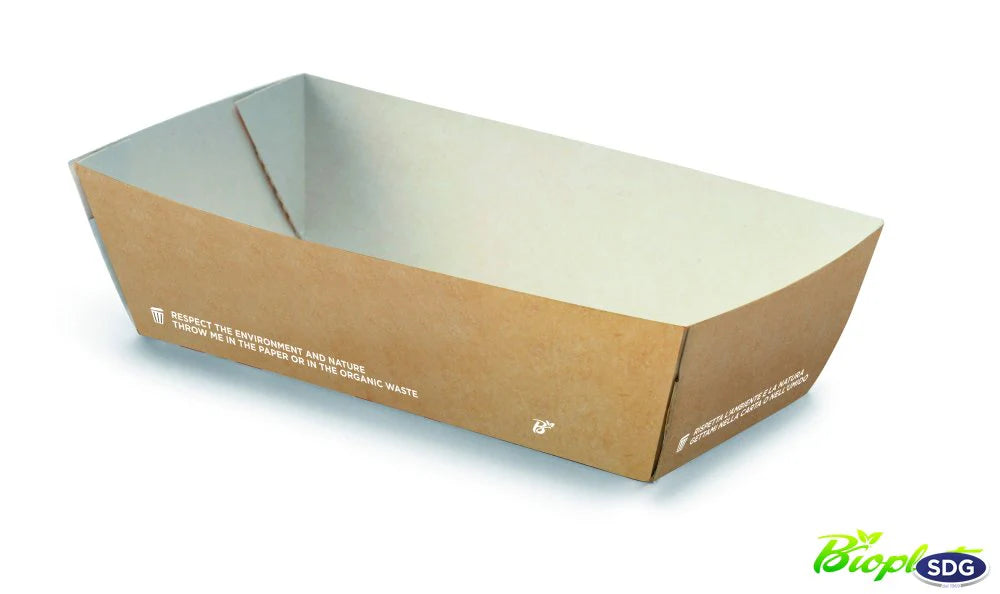 Vaschetta rettangolare porta fritto bio "take away" colore avana  100X68X45H
