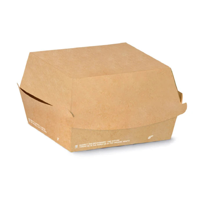 Porta Hamburger Panino Avana In Cartoncino Biodegradabile Pla  Mis.  100X100X70mm