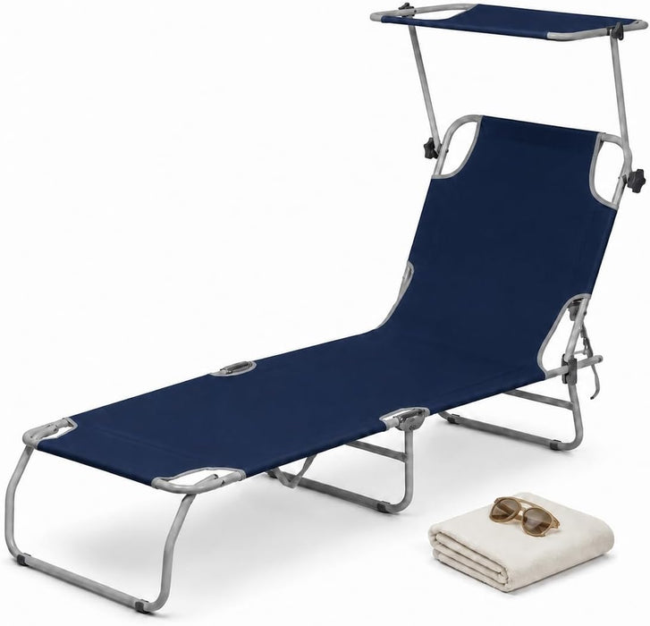 Lettino Mare Pieghevole con Tettuccio e Schienale 4 Posizioni  | Lettino in Acciaio stabile, richiudibile e resistente fino a 110 kg - per spiaggia, piscina e campeggio