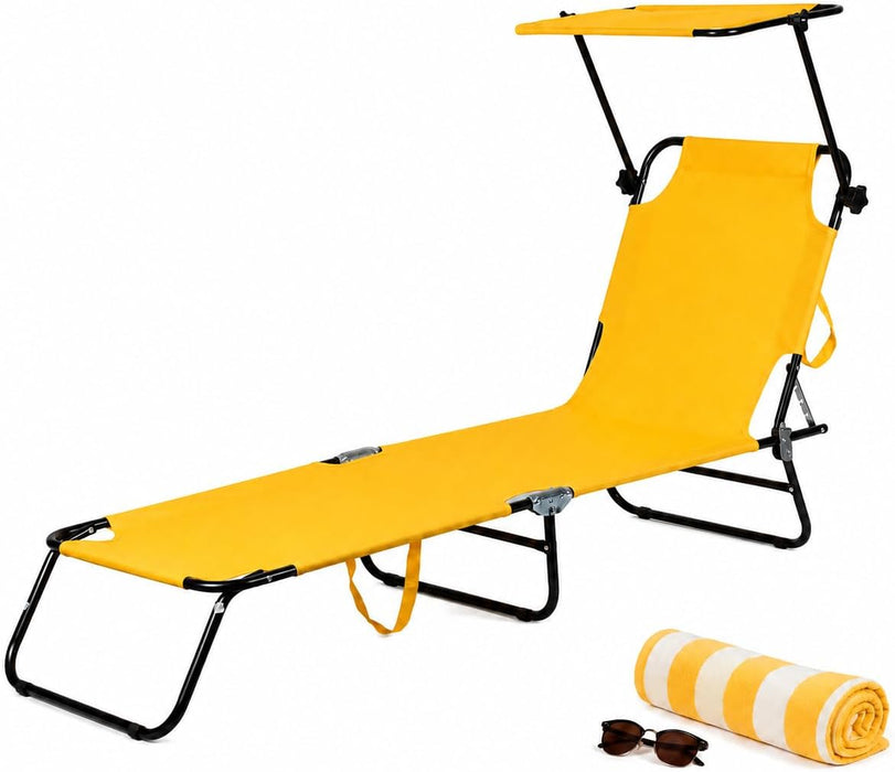 Lettino Spiaggia Richiudibile con Schienale Regolabile  | Acciaio Ø18 mm, poliestere resistente, parasole orientabile, 187x62,5 cm aperto, 70x55 cm chiuso