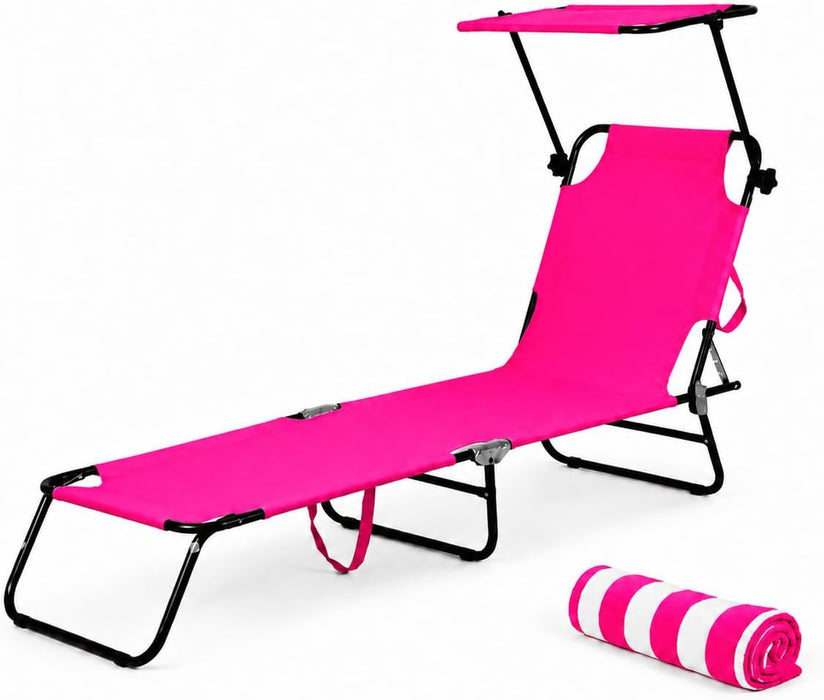 Lettino Spiaggia Richiudibile con Schienale Regolabile  | Acciaio Ø18 mm, poliestere resistente, parasole orientabile, 187x62,5 cm aperto, 70x55 cm chiuso