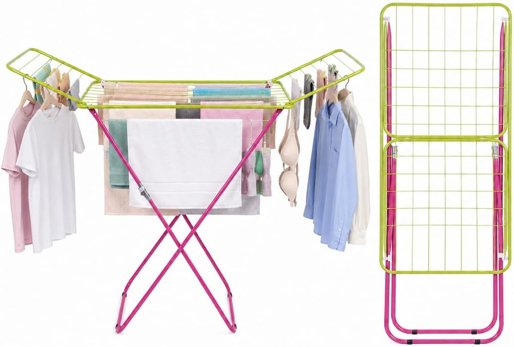 Stendino in Metallo - 20 METRI di Stenditura | Richiudibile, supporta 10 KG di panni, struttura tubolare verniciata, alette laterali, aperto 180x55x110 cm, salvaspazio