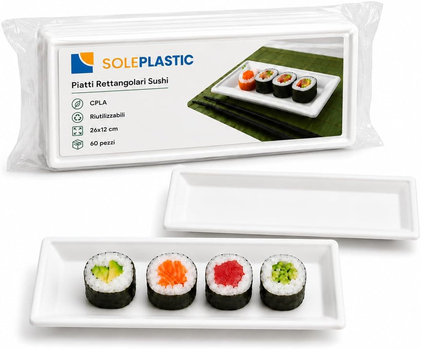 Piatti Bio Sushi Rettangolare Ø 26x12 cm 60 pz | Soleplastic