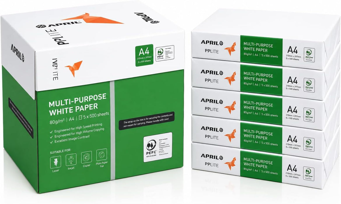 Carta A4 per Stampante e Fotocopiatrice, 1 o 5 Risme da 500 Fogli – Totale 500 o 2500 Fogli, 80 g/m², Carta Bianca Multiuso per Stampanti Laser, Inkjet, Copiatrici e Ufficio