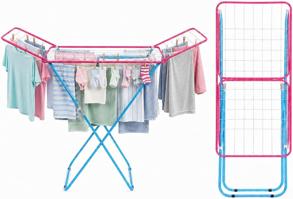 Stendino in Metallo - 20 METRI di Stenditura | Richiudibile, supporta 10 KG di panni, struttura tubolare verniciata, alette laterali, aperto 180x55x110 cm, salvaspazio