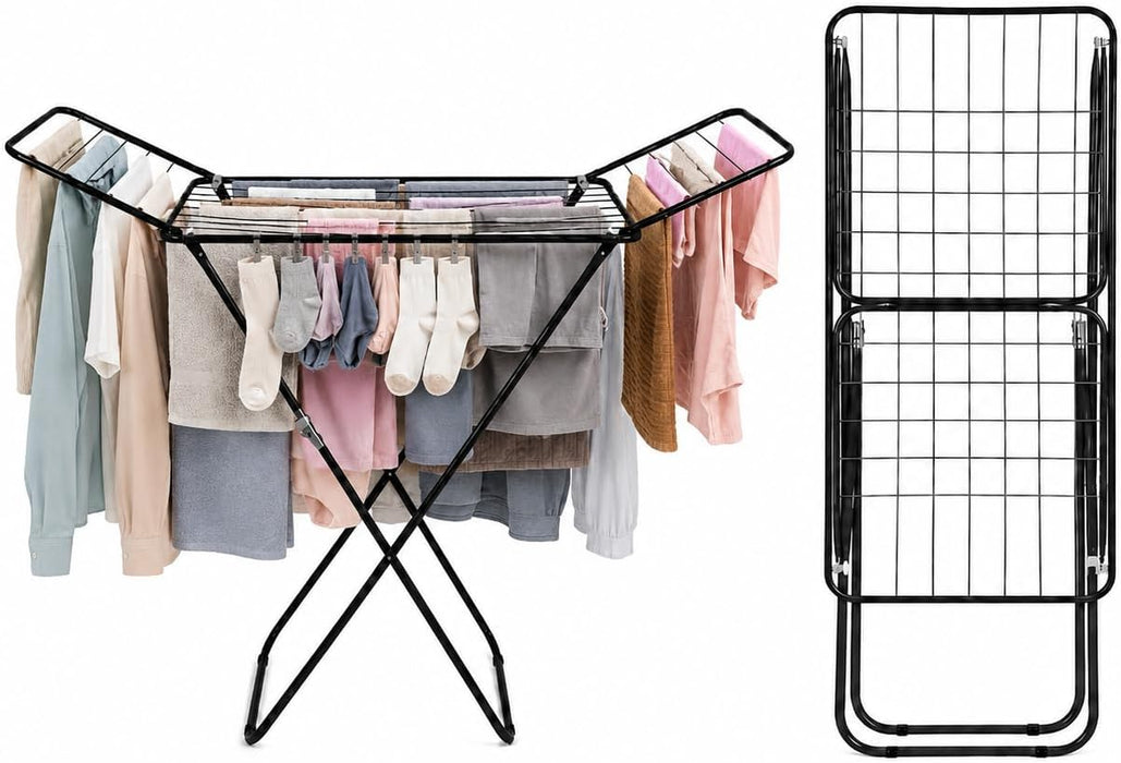 Stendino in Metallo - 20 METRI di Stenditura | Richiudibile, supporta 10 KG di panni, struttura tubolare verniciata, alette laterali, aperto 180x55x110 cm, salvaspazio
