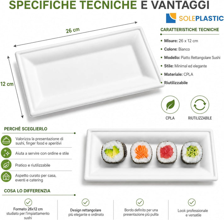 Piatti Bio Sushi Rettangolare Ø 26x12 cm 60 pz | Soleplastic