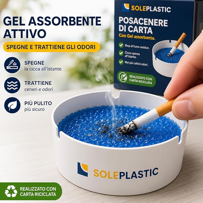 Posacenere da Esterno di Carta con Gel ASSORBENTE ed ELIMINA FUMO Pz. 20 - Monouso in Carta Riciclata - Posacenere Portatile RESISTENTE per Casa, Balcone, Ufficio, Eventi e Aree Fumatori