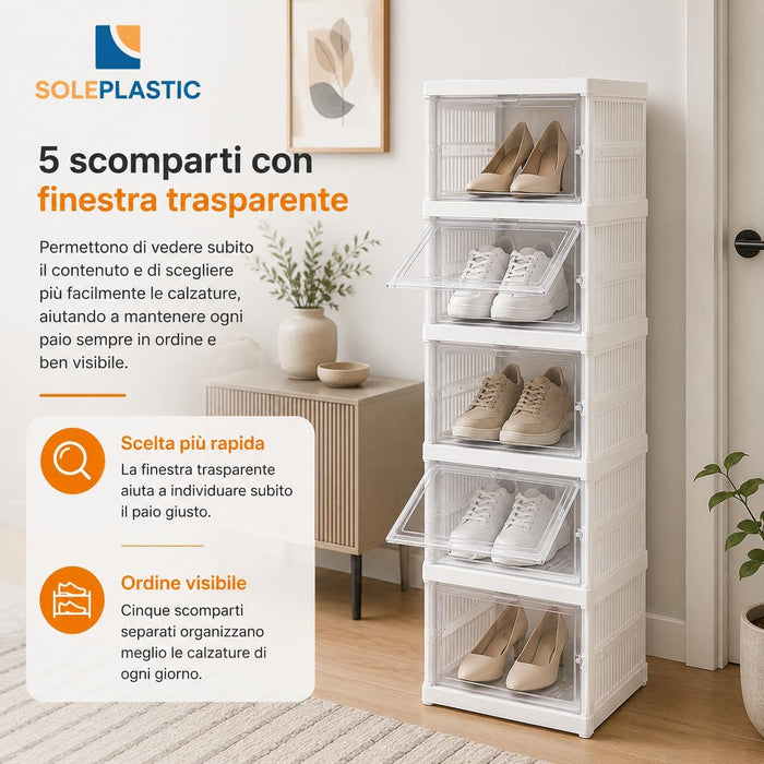 Scarpiera Salvaspazio Slim a 5 Scomparti - Portata 6 kg