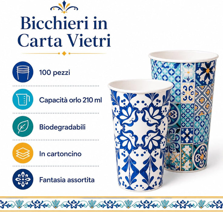 Bicchieri in Carta per Acqua capacità orlo 210ml Colore  Misto biodegradabili  Modello Vietri