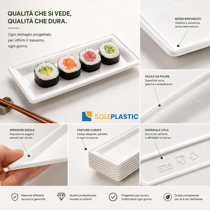 Piatti Bio Sushi Rettangolare Ø 26x12 cm 60 pz | Soleplastic