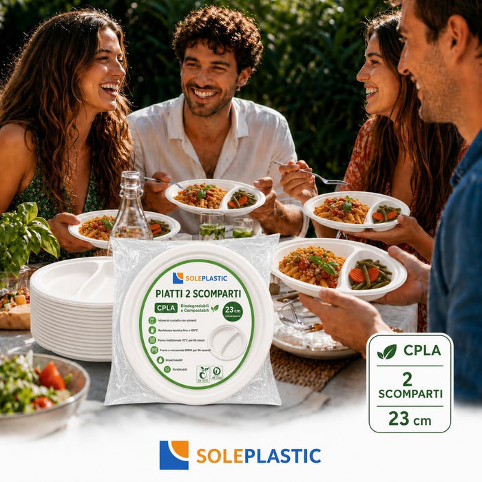 Piatti Bio 2 Scomparti Ø 23 cm 50 pz | Soleplastic