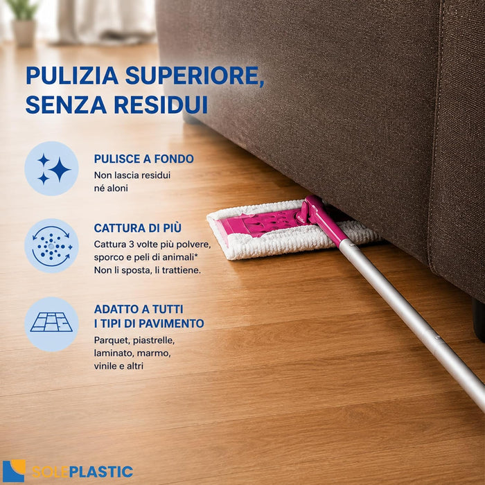 Panni (21 x 29 cm) da 60 Grammi RESISTENTI e SPESSO Compatibile con Swiffer Panni Catturapolvere - Ricambi Monouso per Scopa - Ideali per Pavimenti, Casa, Capelli e Sporco Leggero - SENZA RESIDUI