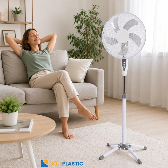 Ventilatore a Piantana Silenzioso con 3 Velocità e Oscillazione, Diametro 40 cm, altezza regolabile 103-130 cm, , 5 pale in PP