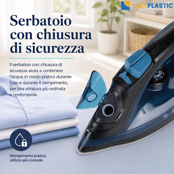 Ferro da Stiro a Vapore 2000 W con Piastra in Acciaio Inox