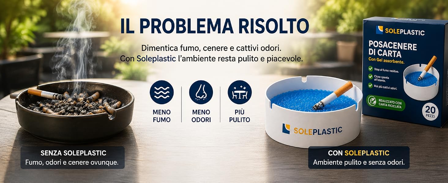 Posacenere da Esterno di Carta con Gel ASSORBENTE ed ELIMINA FUMO Pz. 20 - Monouso in Carta Riciclata - Posacenere Portatile RESISTENTE per Casa, Balcone, Ufficio, Eventi e Aree Fumatori