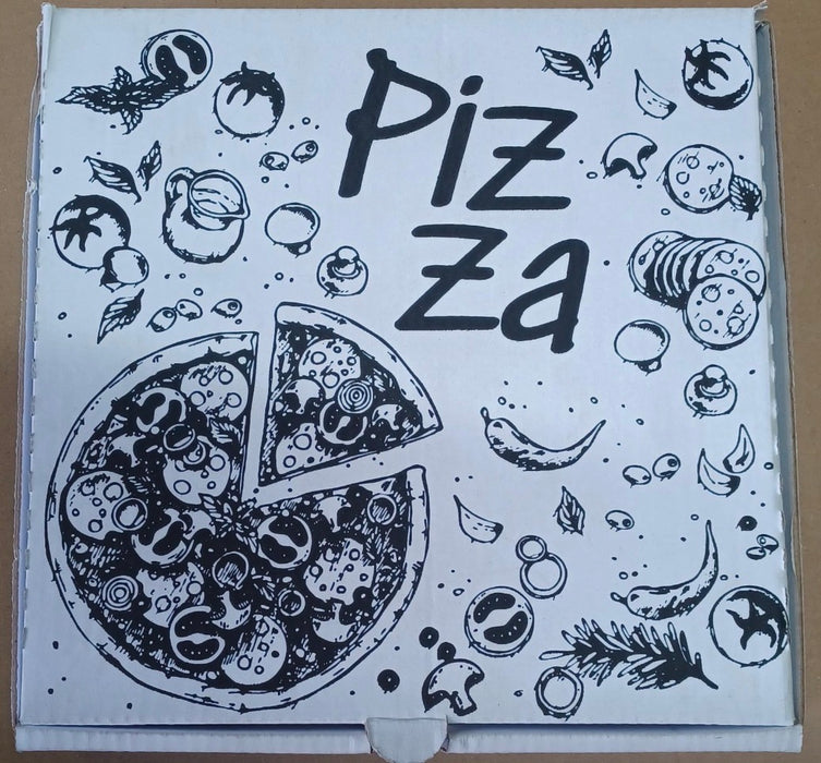 White pizza boxes with Italian closure measuring 24×24x3cm