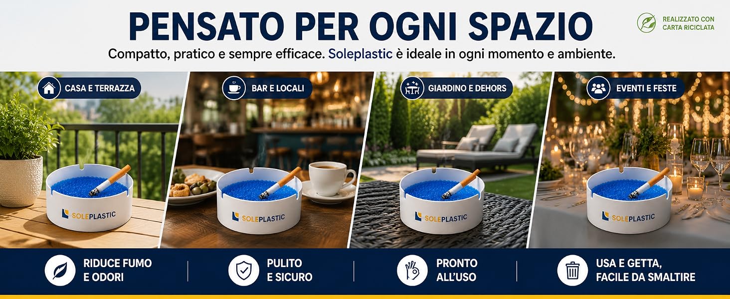 Posacenere da Esterno di Carta con Gel ASSORBENTE ed ELIMINA FUMO Pz. 20 - Monouso in Carta Riciclata - Posacenere Portatile RESISTENTE per Casa, Balcone, Ufficio, Eventi e Aree Fumatori